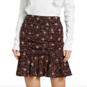 Veronica Beard Taras Silk Ruched Ruffle Mini Skirt Merlot Floral 2